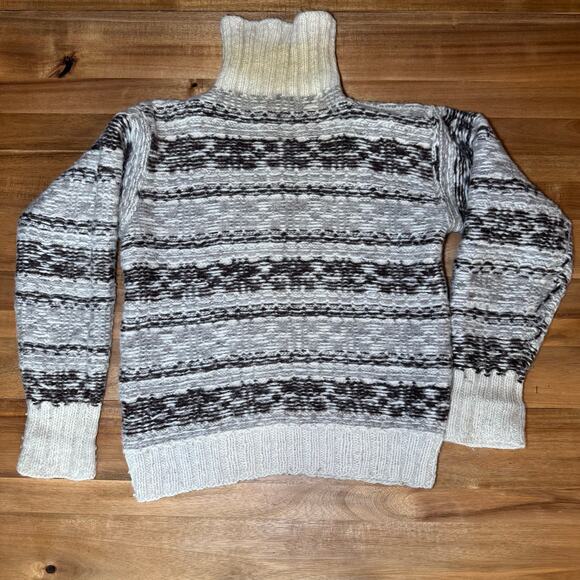 Vintage 70s Icelandic wool turtleneck sweater medium cream brown Neutral Scandi - Picture 14 of 15
